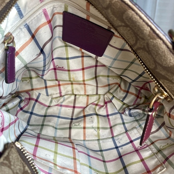 Coach 12358 Signature Coated Heritage Stripe Tote - Berry - Picture 8 of 16